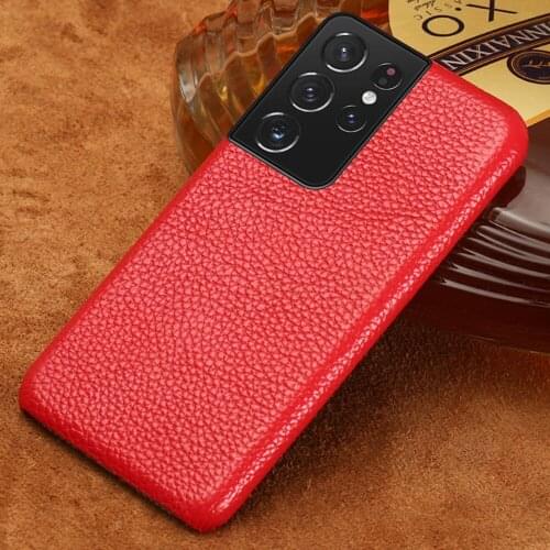Genuine Litchi Grain Leather Phone Case For Samsung Galaxy S21 Ultra S20 FE S8 S9 S10 S21 Plus Note 20 10 9 A51 A71 A50 M31 M51