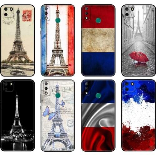 Black tpu Case For Huawei Y9S Y6S Y8S Y5P Y7P Y8P Case For Huawei Y5 lite Prime Y6 2019 Cover France Flag Paris Eiffel Tower
