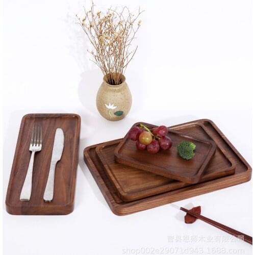Black Walnut Tray Japanese Tray Wooden Snack Plate Square Fruit Plate Walnut Round Plate Cake Plate Multi-dining Drink Plate hot