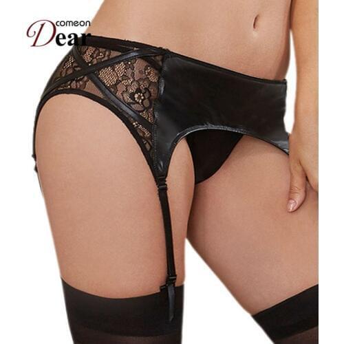 Comeondear Jarretelles Sexy Plus Size Lace Garter Belt For Stocking Faux Leather Latex Garter Wedding Suspender Belt Panty A5118