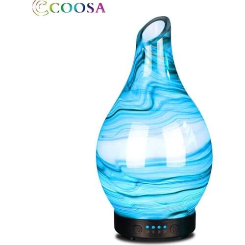 Coosa Ultrasonic Air Humidifier 100ml Essential Oil Diffuser Glass Cover 7 Color Changing Lights for Bedroom Office Desk Gift