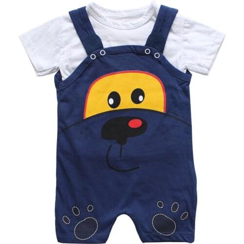 Dog Printed Badili Gardener Summery Baby Jumpsuit-Dark Blue
