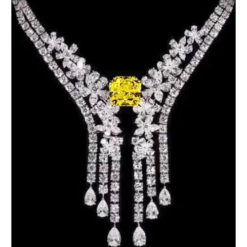 EYER Luxury Water Drop Tassel Yellow CZ Jewelry Sets For Women Wedding Necklace Earrings Set Cubic Zircon Dubai Jewelry Set