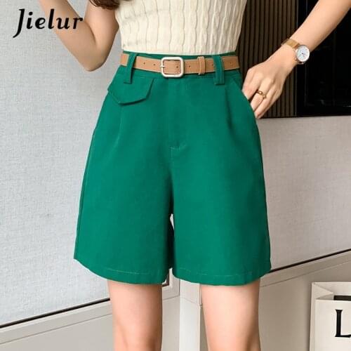 Jielur 2021 Summer New High-waist Stretch Straight Shorts Womens Casual Wide-leg Five-point Loose Shorts Femme Black White Short