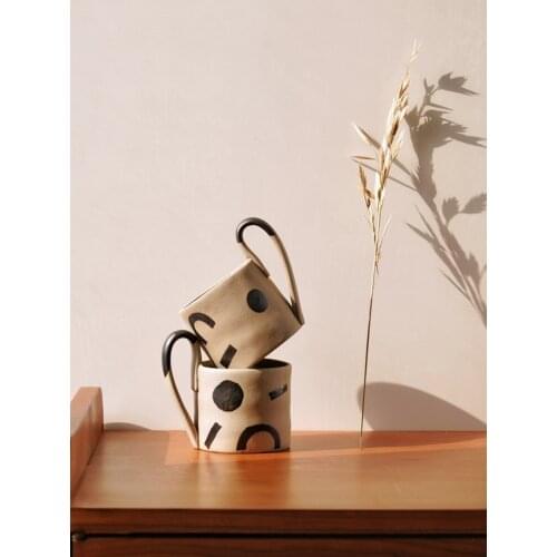 Jing de zhen hand made ceramic mug geometric design water cup personality large capacity 380ml milk cup