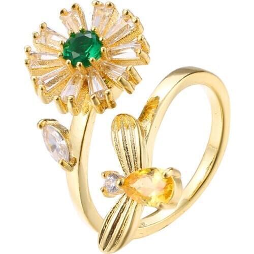 Bettyue Brand Fashion Charm Flower Ring Gold Color AAA Zircon Luxury Adjustable Rings For Women Factory Cheap Price Wedding Gift