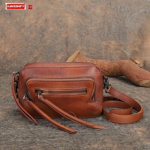 Leather Retro Women Messenger Small Square Bag Female Bags Ladies Shoulder Bag Cowhide Leather High-end Sense 2020 New Fashion