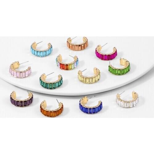 KSRA 2020 INS Fashion Jewelry Multi-color Glass Drill Earrings Female European And American Simple C-shaped Earrings