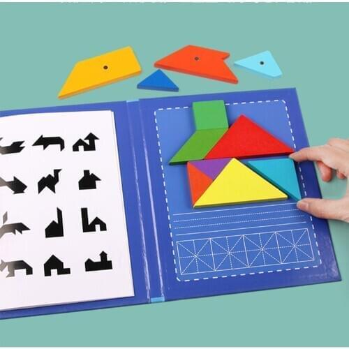 Magnetic 3D Puzzle Jigsaw Tangram Game Montessori Learning Educational Drawing Board Games Toy Gift for Children Kid Brain Tease