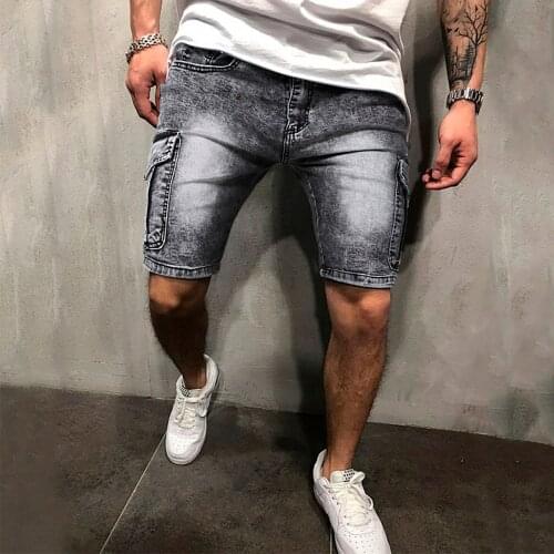 Men Cargo Jean Pants Casual Bermuda Homme Male Fashion Washed Denim Pant Men Jeans Shorts Big Pocket Cropped Jean Male#G3