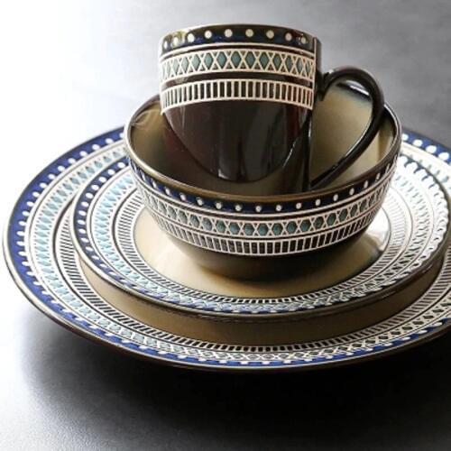 4-Piece Western Ceramic Tableware Set Coffee Mug Cup Salad Bowl Ramen Bowl Soup Bowl Dinner Set Porcelain