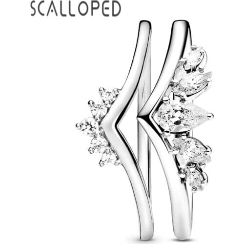 SCALLOPED Fashion New Arrival Romantic Pear Wishbone Rings Set Sparkling Cubic Zirconia Charms Women Jewellery Drop Shipping