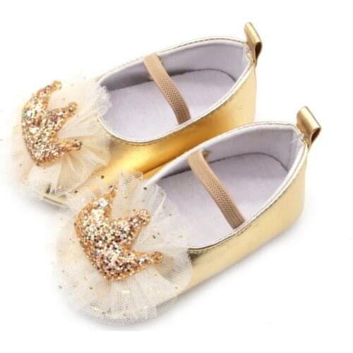 Infant Newborn Baby Girl Shoes Soft Anti-Slip Crib Shoes Sequin Crown Princess Dress Shoes for 0-18 MonthS
