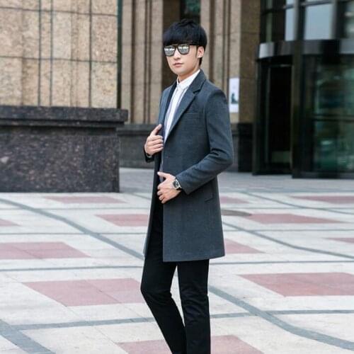 Single-breasted woolen coat men trench coats long sleeves overcoat mens cashmere coat casaco masculino inverno 9XL england grey