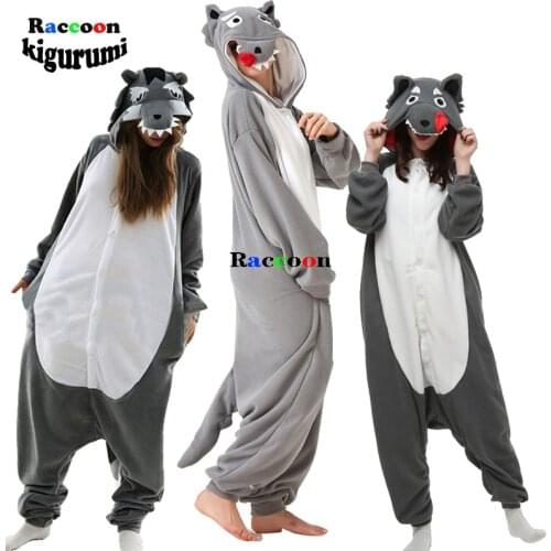 XXL Men Pajama Wolf For Adults Onesie Women Girl Sleepwear Cartoon Costume Animal Family Winter One-Piece Pijama RaccoonKigurumi