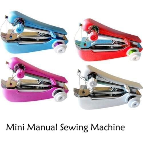 Portable Mini Manual Sewing Machine Simple Operation For Embroidery Needlework Cordless Hand-Held Clothes Handwork Sewing Tools