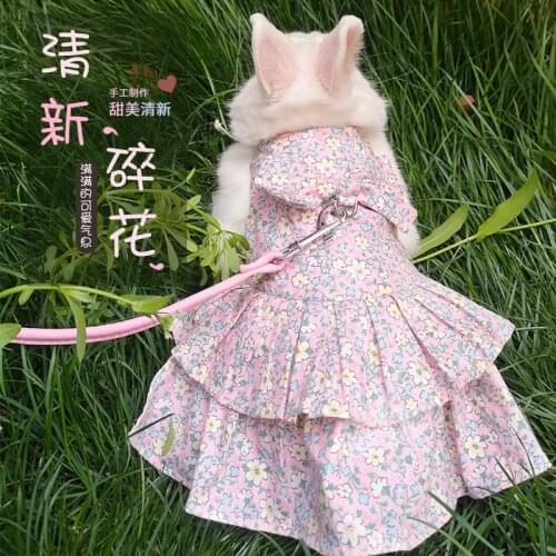 Pet Bunny Clothes Leash Rope Bunny Baby Floral Skirt Cat Lop-eared Rabbit Decoration Costume Traveling Photograph