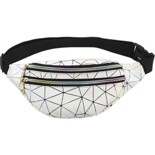 Holographic Waist Bags Women Fanny Pack Female Belt Bag Geometric Packs Patchwork Chest Phone Pouch