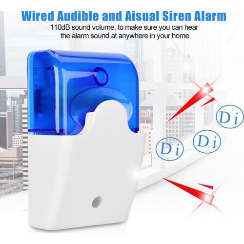 Mini Wired indoor Strobe Siren Sound Alarm Strobe Flashing Red Light Sound Siren for Home Security Protect Alarm System 110dB