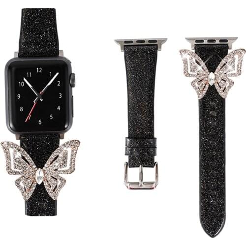 Bling Flower Strap For Apple Watch 6 SE Band 44mm 40mm Leather Watchbands For iWatch Series 5 4 Bracelet Applewatch 3 42mm 38mm