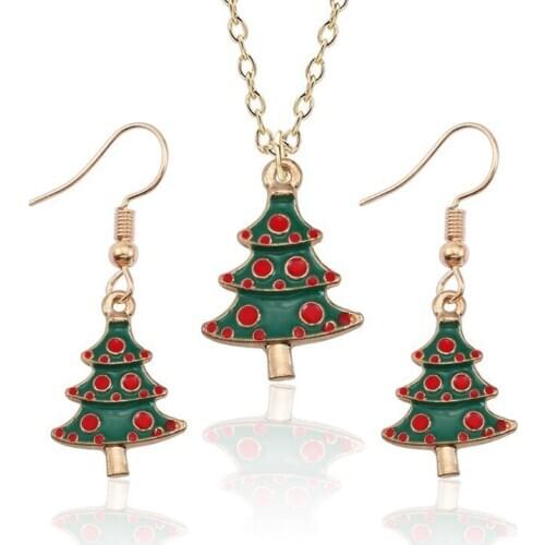 Christmas 3-piece Necklace Earrings Green Tree Red Fruit Pendant Alloy Fashion Girl Holiday Jewelry Gift Direct Sales Hot