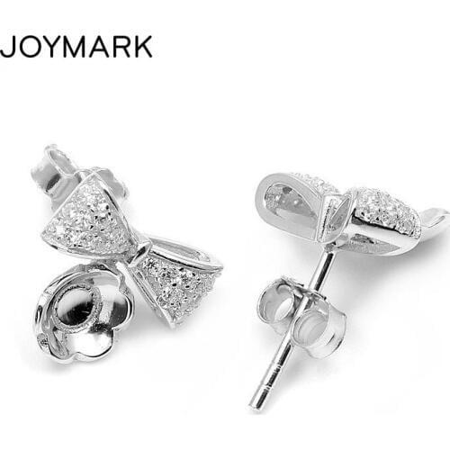Sterling Silver Zircon Stone Bowknot Stud Earring Tray Cabochon Base Setting DIY Jewelry Findings Components SEA-ES005
