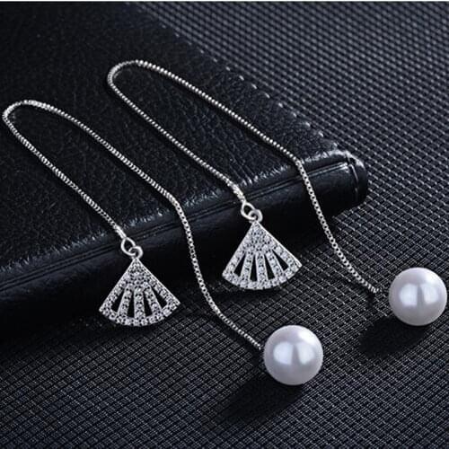 KOFSAC Exquisite Full Zircon Sector Pearl Drop Earring 925 Sterling Silver Jewelry Earrings For Women Anniversary Accessories