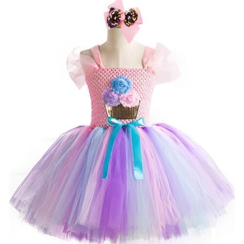 POSH DREAM Candy Cake Carnival Children Girls Party Dress Costume Princess Flower Sequin Toddler Baby Girls Beautiful Tutu Dress