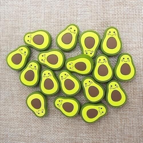 Chenkai 10PCS Silicone Avocado Beads DIY Baby Cartoon Teether Shower Necklace Chewing Pacifier Dummy Sensory Toy Accessories