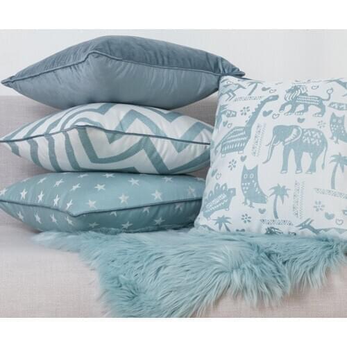 INS blue sofa chair decorative cushion cover embroidery velvet solid animal wave pillow cover bed office car party pillowcase