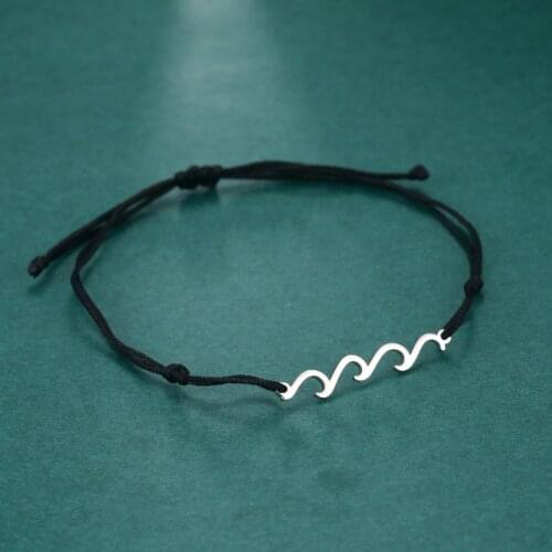 Skyrim Simple Waves Adjustable Cord Bracelets Red Black Rope Stainless Steel Charm Couple Bracelet for Women Men Jewelry Gifts