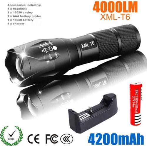 LED Rechargeable Flashlight T6 chips linterna torch 4000 lumens 18650 Battery Outdoor Camping Led Zoomable portable light