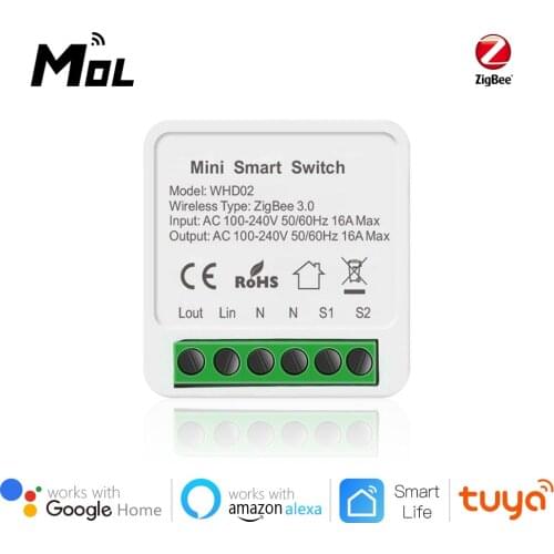 Tuya ZigBee 3.0 16A Mini Smart Wifi DIY Switch Supports 2 Way Control, Smart Home Automation Module,Works with Alexa Google