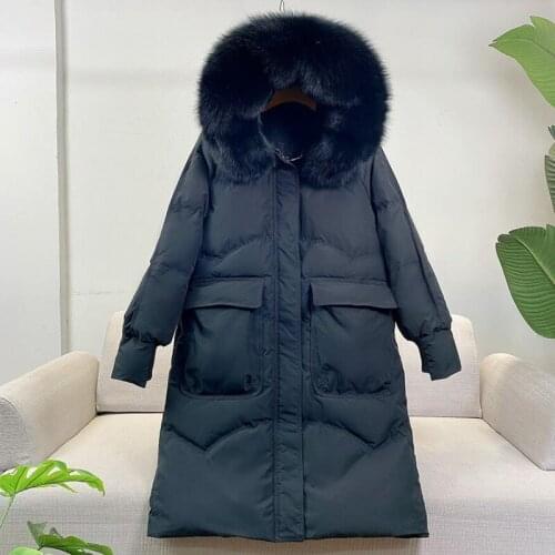 Large Fur collar Hooded Winter Jacket Women 90% White Duck Down Jacket Thick Warm Parkas Snow Coat Loose Puffer Jackets
