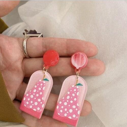 Geometric Color Fruit Dangle Acrylic Printed Flower Earring Women Girl Earrings