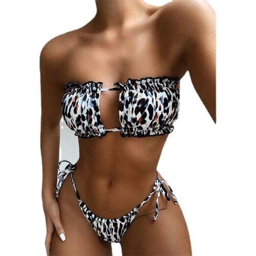 2021 Swimwear Separate Womens Swimsuit 2 Piece Bikinis Set Woman Sexy Leopard Black Thong with Ties Hight Waist Bathing Suits