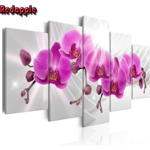 Abstract Flower 5D DIY Diamond Painting Orchid Flowers Cross Stitch Mosaic Diamond Embroidery Full Square Drill 5 pcs Decoration