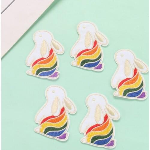 5PC Gay Embroidery Iron on Patch Cute Cartoon Rabbit Rainbow Clothe Applique LGBT Patch DIY T-shirt Hat Armband Sewing Accessory