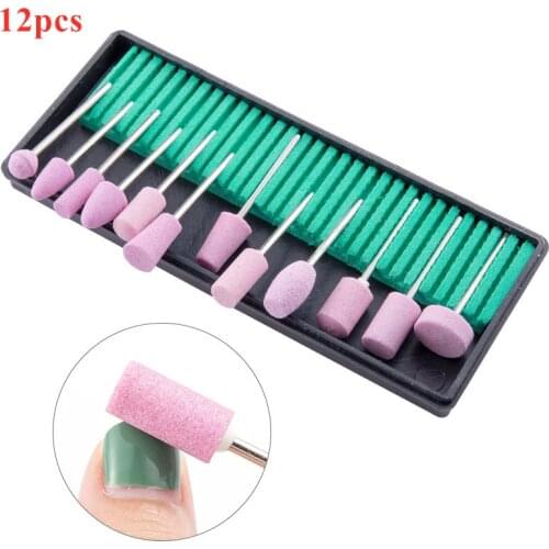 12pcs/set Abrasive Polishing Mounted Stone for Rotary Tools Grinding Stone Wheel Head Tools 2.35mm Shank Mini Nail Drill Bit Set