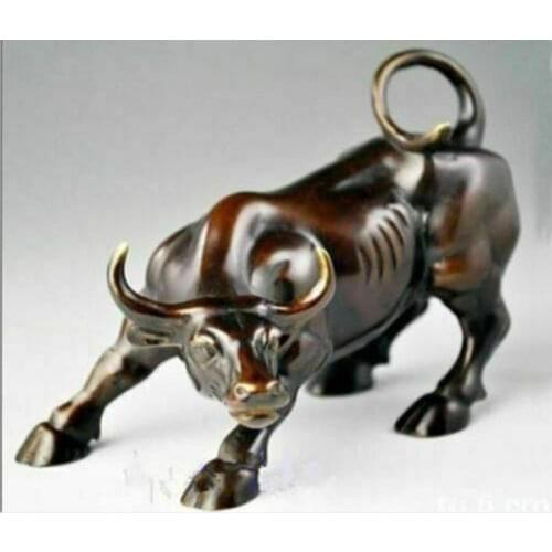 12" Large Bronze Coffee Wall Street Bull Market Stock OX Figure Fierce Statue