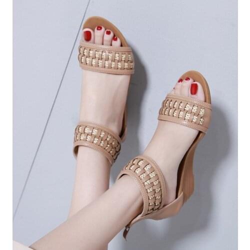 Big Size 11 wedges shoes for women sandals women shoes woman ladies summer Slope heel Roman sandals womens back zipper heel