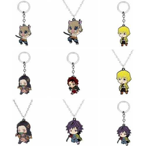 Demon Slayer Kamado Tanjirou Nezuko Agatsuma Zenitsu Tomioka Giyuu Hashibira Inosuke Alloy Keychain Key Chains Pendant Necklace
