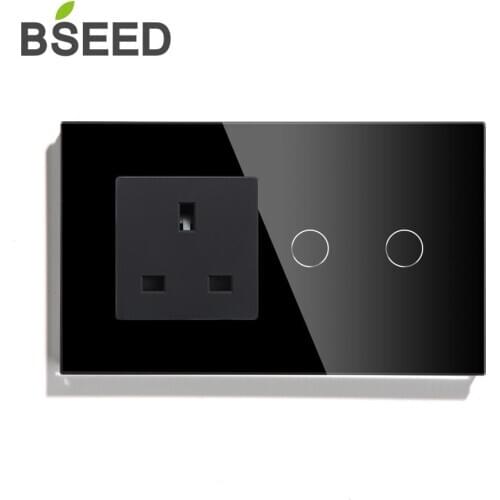 BSEED Touch Switch 2Gang1 Way 2 Way With UK EU Standard Black White Golden Double Wall Light Switch UK Socket Home Switch