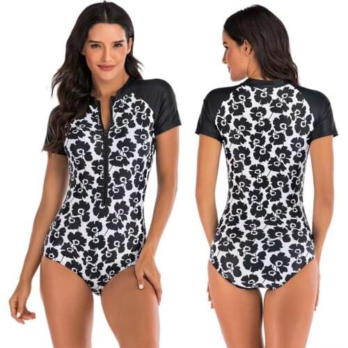 One Piece Slim Womens Sexy Padded Swimsuit Beach Fashion Printing Long Sleeve Bath Surfing Swimwear