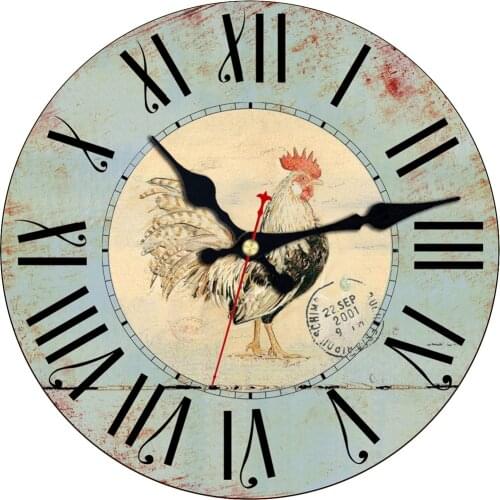 Vintage Wooden Wall Clock Large Rooster Clocks For Kitchen Modern Farmhouse Non-Ticking Retro horloge roman numeral
