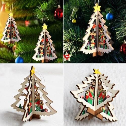 3D Pendants High Quality Wooden Pendant Decoration Color Christmas Tree Ornaments Hanging Xmas Tree Home Party Decor