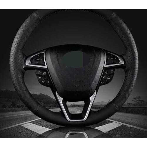 DIY Black Faux Leather Car Steering Wheel Cover For Ford Fusion Mondeo 2013 2014 EDGE 2015 2016 Non-slip And Breathable