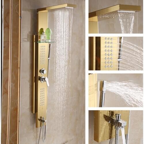 IMPEU 5 in1 Shower Panel Tower System, Stainless Steel Multi-Function Shower Panel with Rainfall Waterfall Tub Spout Hand Shower