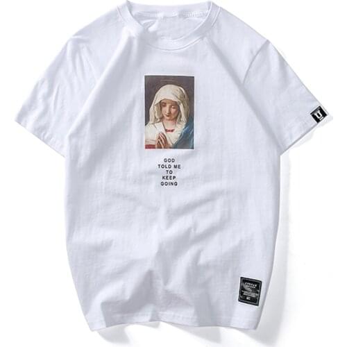 Mary Print Summer T-shirts Men Short Sleeve T-shirt Casual Cotton Streetwear Couple Hip Hop Tshirt 2020 Harajuku Swag Tops Tees