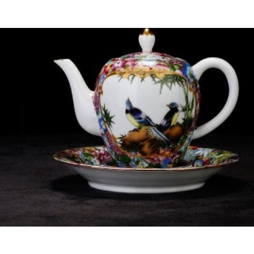 Jingdezhen Ceramic Teapot Kung Fu Jin Jun Mei Green Tea Set Handmade Hand-painted Pastel Gold Porcelain Teapot Teaware